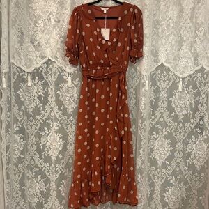 NWT LC Lauren Conrad Rust Polka Dot Midi Dress